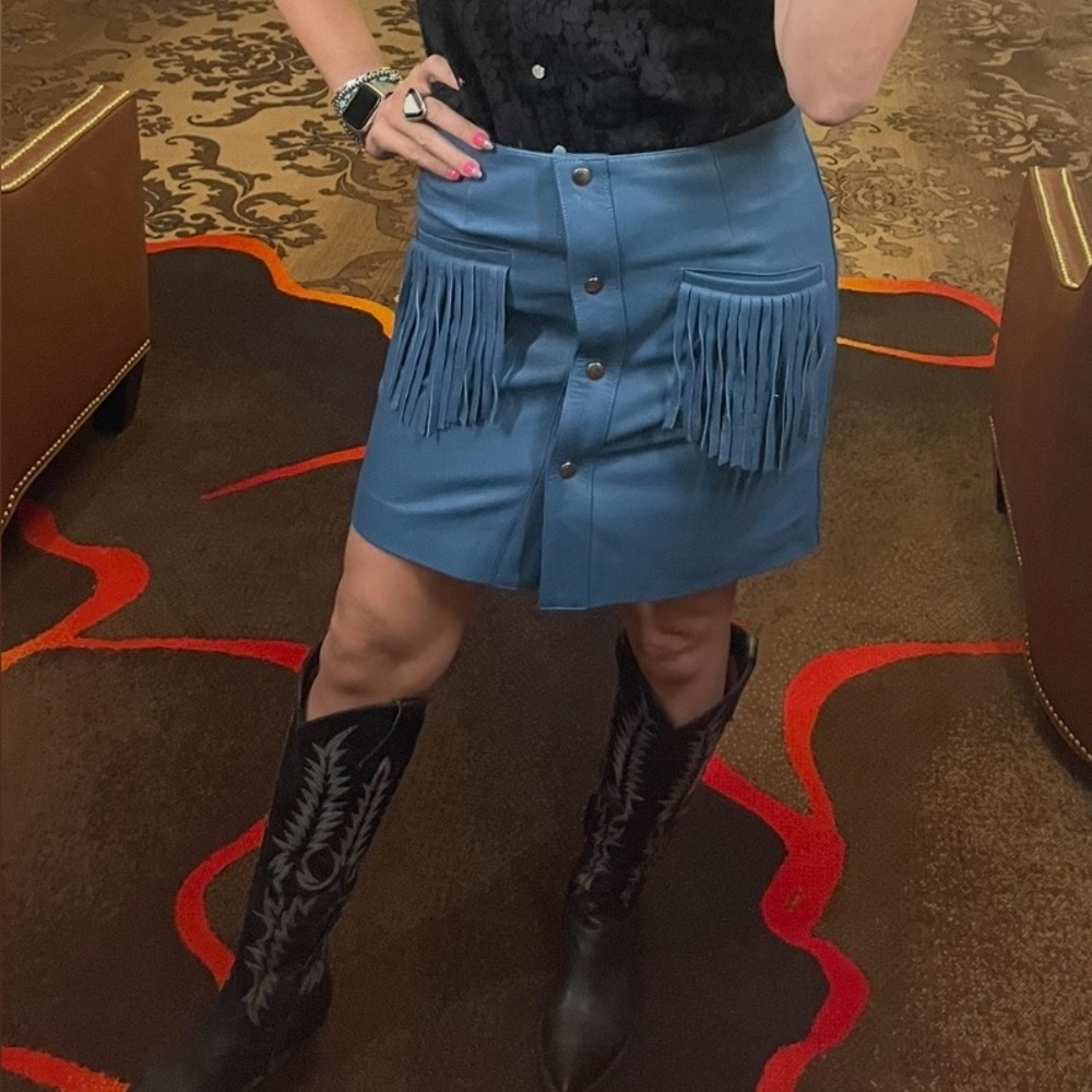 Blue Leather Skirt.